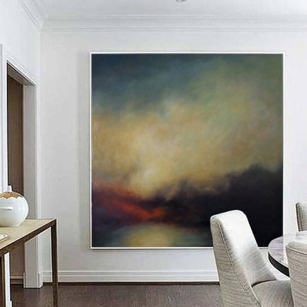 Sky Abstract Art Painting,Large Canvas Oil Painting,Nature Wall Art,Hand-painted Large Canvas Painting Wall Art,Heavy Rain Oil Painting Art