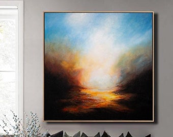 Blue Sky Cloud Abstract Painting,Large Wall Seascape Art Painting,Original Sky Art Painting,Large Canvas Painting,Night Sky Painting Artwork