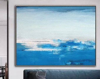 Original Ocean Landscape Painting,Blue Sea Canvas Painting,Large Sky Abstract Painting, Wave Painting,Large Abstract Art Painting On Canvas