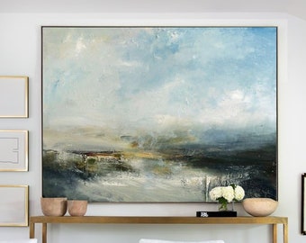 Large Sky And Sea Painting,Sky Landscape Painting,Large Wall Ocean Painting,Original Sky And Sea Canvas Painting,Marine Landscape Painting