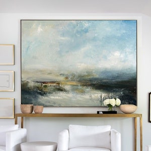 Large Sky And Sea Painting,Sky Landscape Painting,Large Wall Ocean Painting,Original Sky And Sea Canvas Painting,Marine Landscape Painting image 1