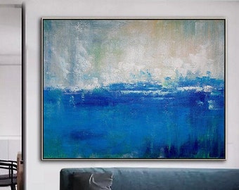 Original Abstract BLUE Painting Gray Painting,Large Abstract Art Painting On Canvas,Ocean Landscape Painting,Canvas Wall Art Office Decor