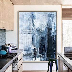 Original Deep Blue Abstract Art,Minimalist Abstract Painting,Large Abstract Oil Painting,Living Room Art Painting,Large Wall Canvas Painting
