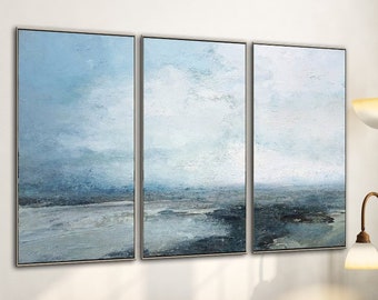 Large Sky And Ocean Painting,Original Sky And Sea Canvas Painting,Marine Landscape Painting,Sky Landscape Painting,Large Wall Sea Painting