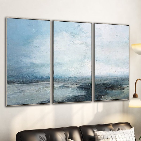 Large Sky And Ocean Painting,Original Sky And Sea Canvas Painting,Marine Landscape Painting,Sky Landscape Painting,Large Wall Sea Painting