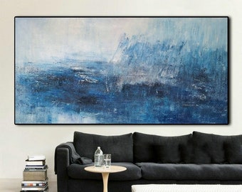 Large Blue Abstract Painting,White Abstract Art,Abstract Painting on Canvas,Original Abstract Art Painting,Large Wall Canvas Oil Painting