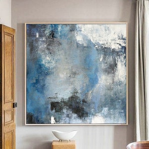 Original Abstract Art Painting,Blue White Abstract Paintin,Large Cloud Canvas Oil Painting,Abstract Art,Modern Abstract Art,Living Room Art