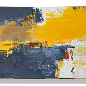 Abstract Painting Canvas,Large Yellow Abstract Painting,Beige Blue Abstract On Canvas Painting,Dark Blue Abstract Painting,Large Wall Art image 8