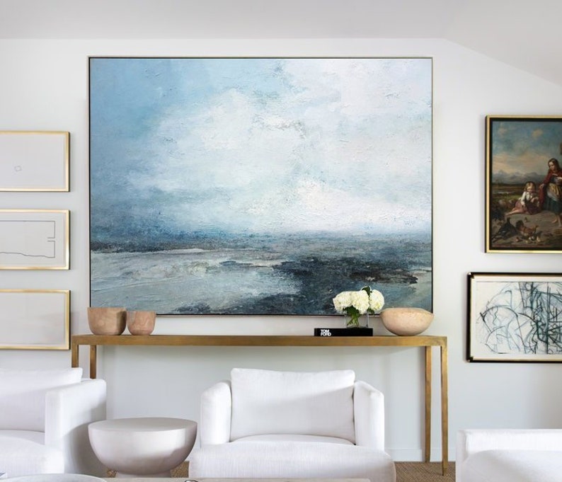 Marine Landscape Painting,Large Sky And Ocean Painting,Original Sky And Sea Canvas Painting,Sky Landscape Painting,Large Wall Sea Painting image 1