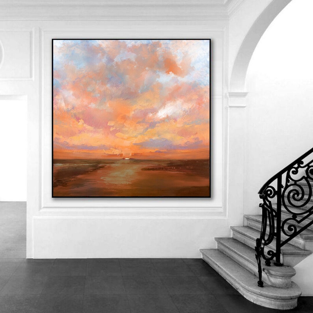 Large Sky Abstract Art Painting on Canvas,brown Painting Orange ...