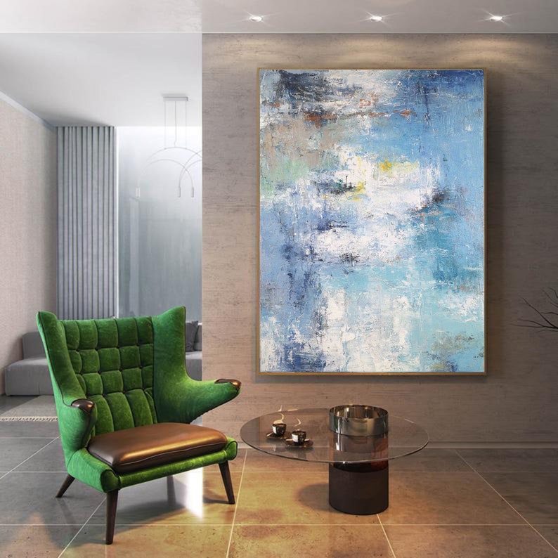 Large Abstract Painting Light Blue Abstract Painting Etsy