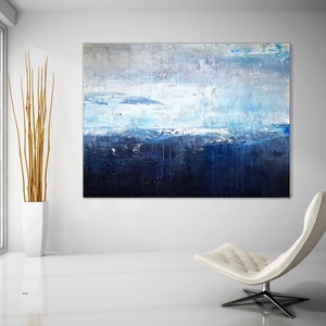 Original Sky Landscape Painting,Deep Blue Sea Abstract Art,Sea Level Abstract Oil Painting,Abstract Art Oil Painting,Large Wall Sea Painting image 4