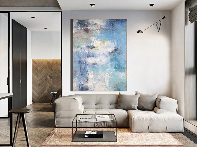 Large Abstract Painting Light Blue Abstract Painting Etsy