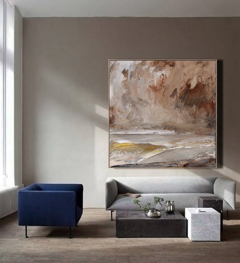 Large Wall Art Abstract Painting,Original Large Cloud Abstract Art Painting,Ocean Painting,Sky Art Abstract Painting,Brown Abstract Painting image 4