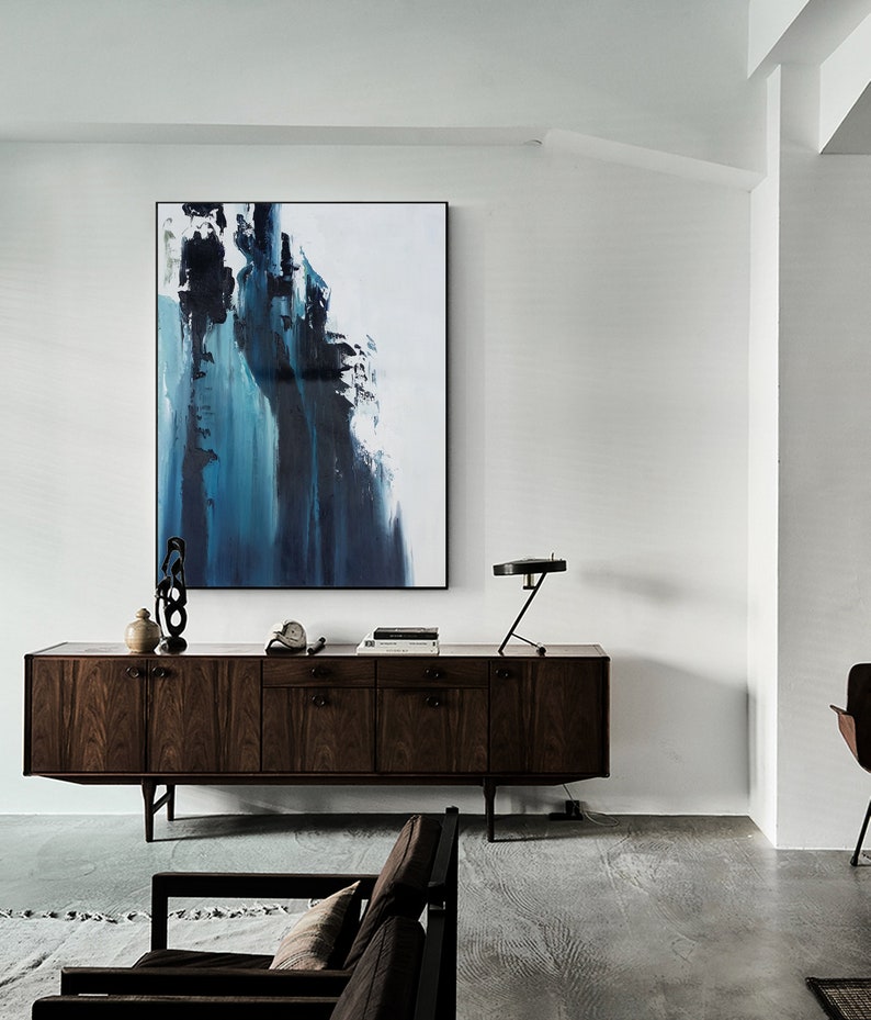 Large Dark Blue Abstract PaintingWhite Abstract Etsy