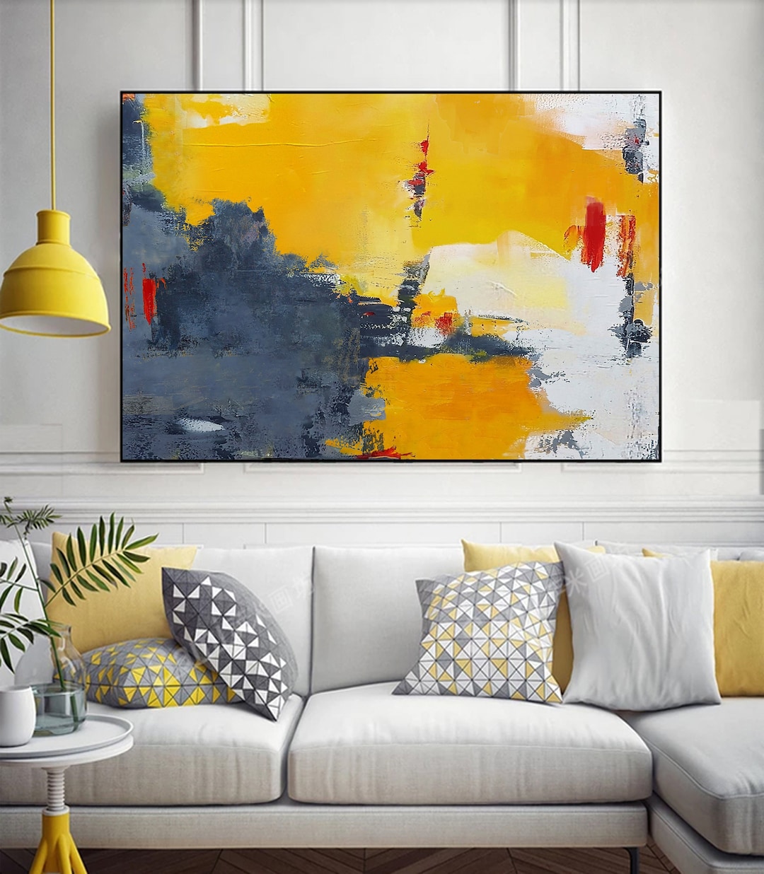 Yellow Abstract Painting,gray Abstract Art,white Abstract Painting ...