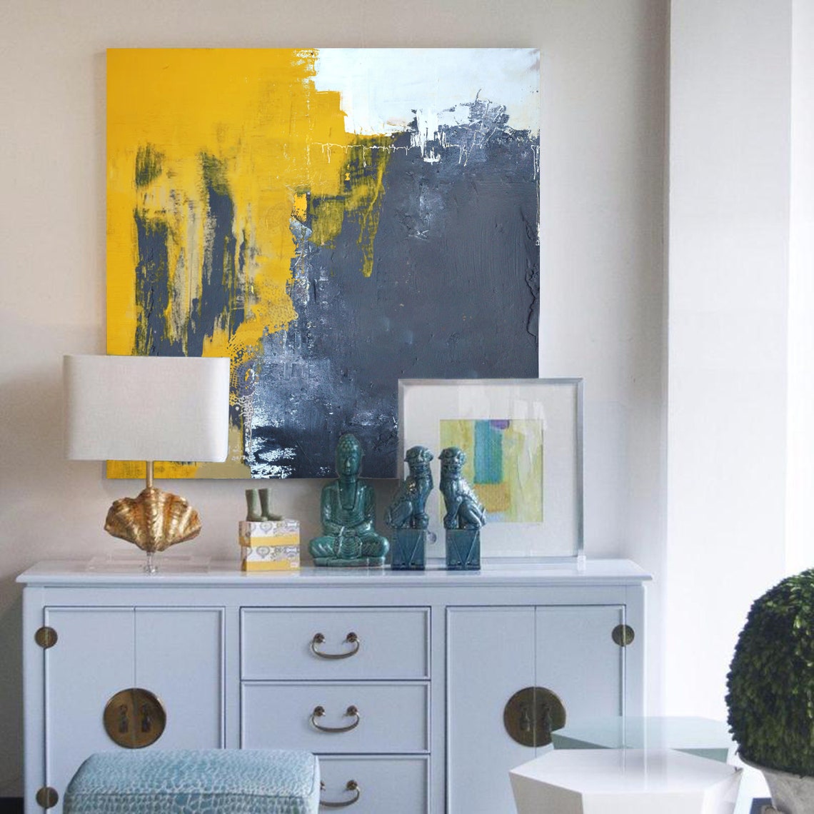 Very Large Abstract Paintings on Canvasyellow Abstract Canvas Etsy