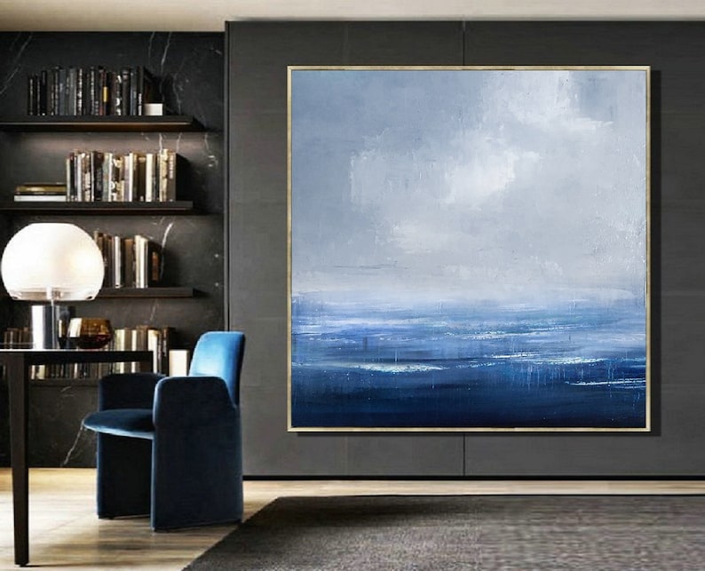 Original Navy Blue Wall Art Ocean Abstract Paintingabstract Etsy