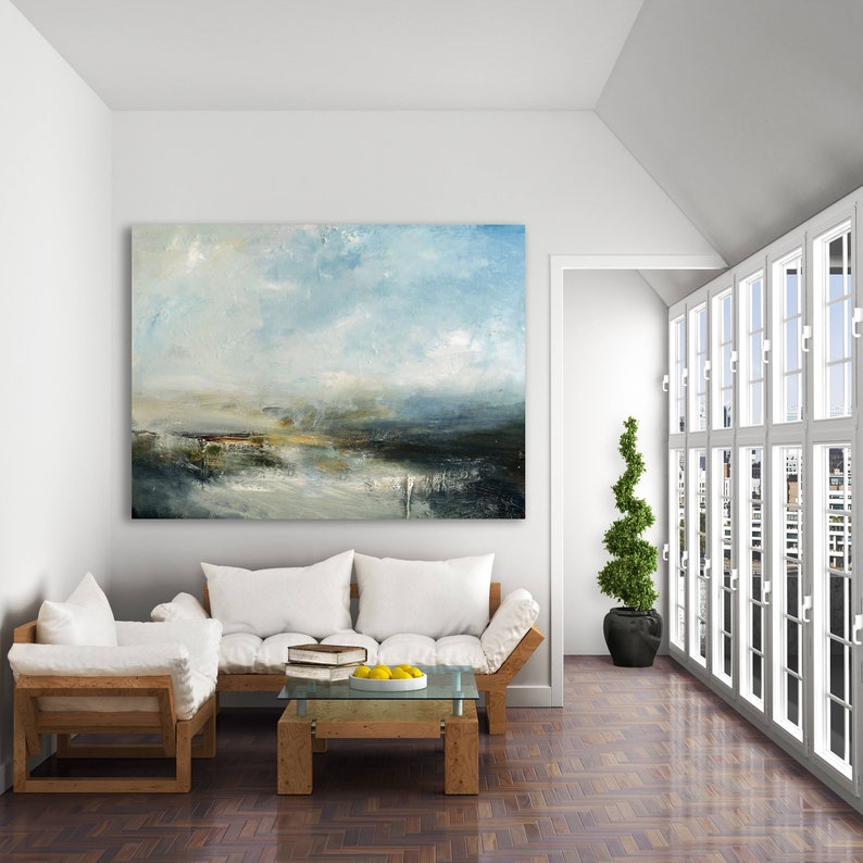 Large Sky And Sea Painting,Sky Landscape Painting,Large Wall Ocean Painting,Original Sky And Sea Canvas Painting,Marine Landscape Painting image 3
