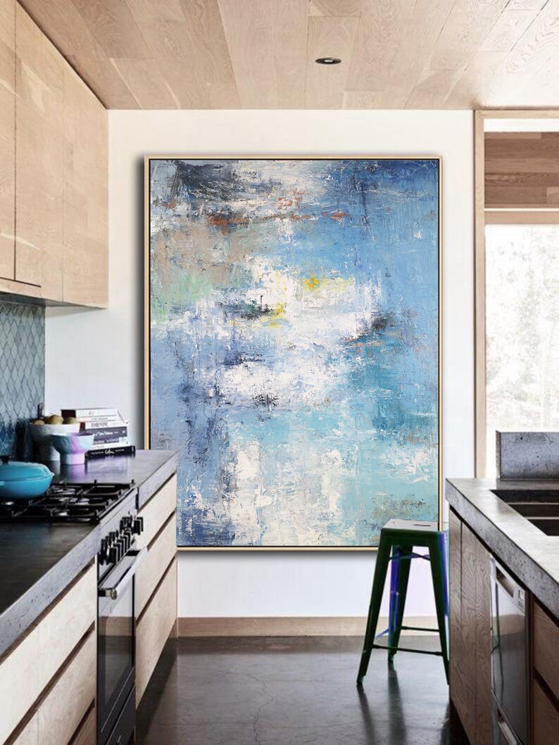 Large Abstract Painting Light Blue Abstract Painting Etsy