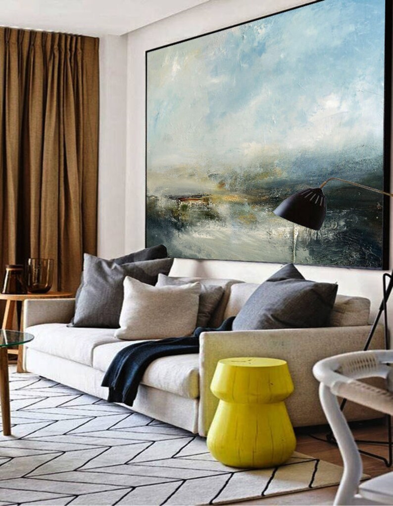 Large Sky And Sea Painting,Sky Landscape Painting,Large Wall Ocean Painting,Original Sky And Sea Canvas Painting,Marine Landscape Painting image 4