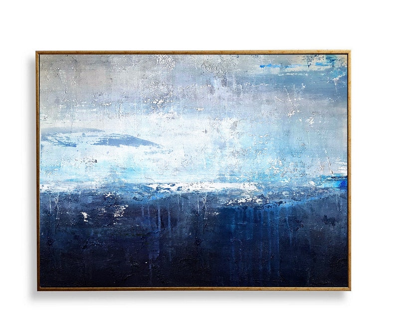 Original Sky Landscape Painting,Deep Blue Sea Abstract Art,Sea Level Abstract Oil Painting,Abstract Art Oil Painting,Large Wall Sea Painting image 7