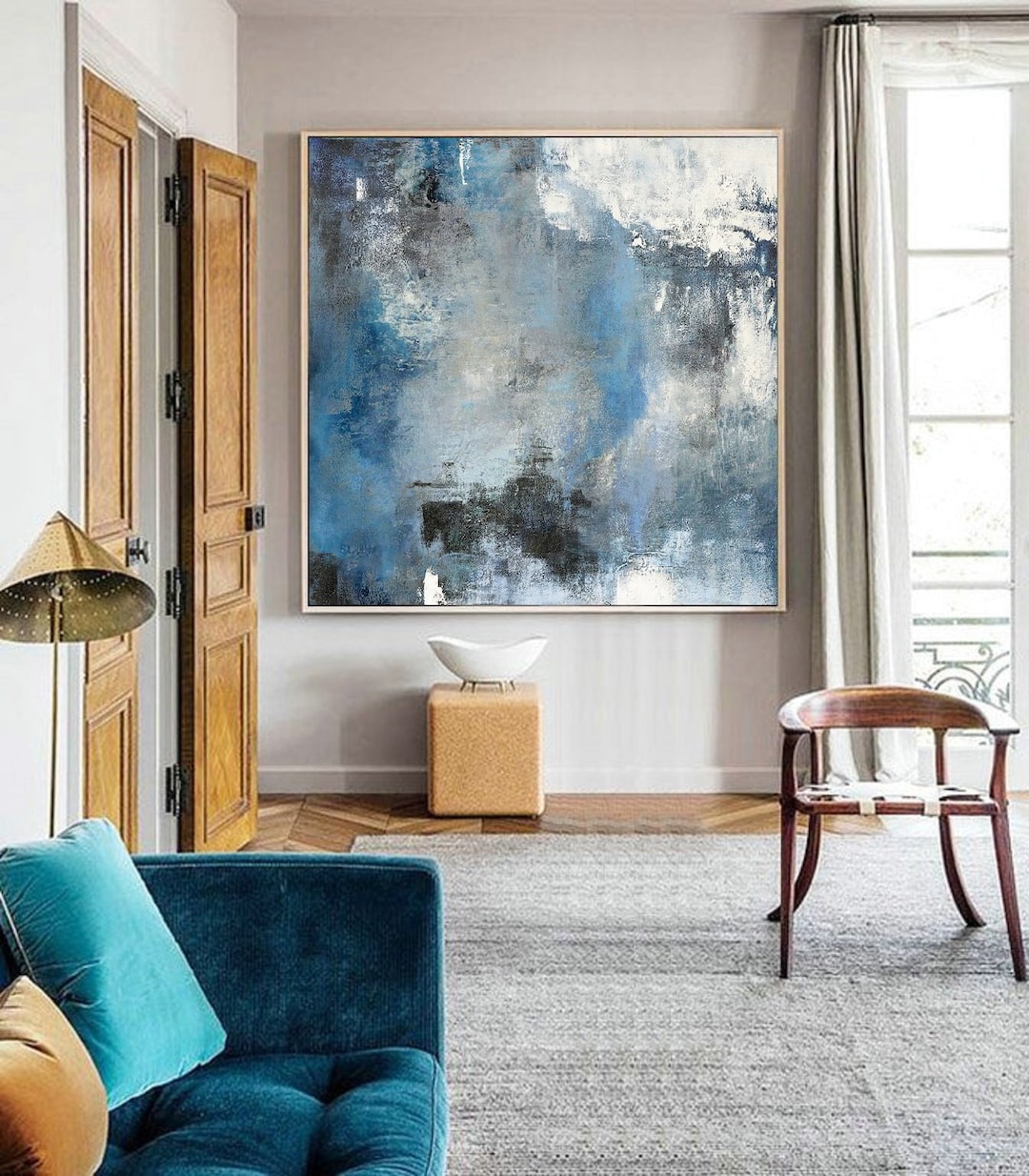 Original Abstract Art Painting,blue White Abstract Paintin,large Cloud Canvas Oil Painting ...