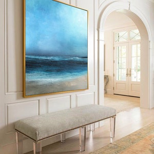 Large Original Sea Level Blue Oil Painting,Large Wall Art Light Blue Sky Oil Painting,Sky Landscape painting,Large Ocean Canvas Oil Painting image 6