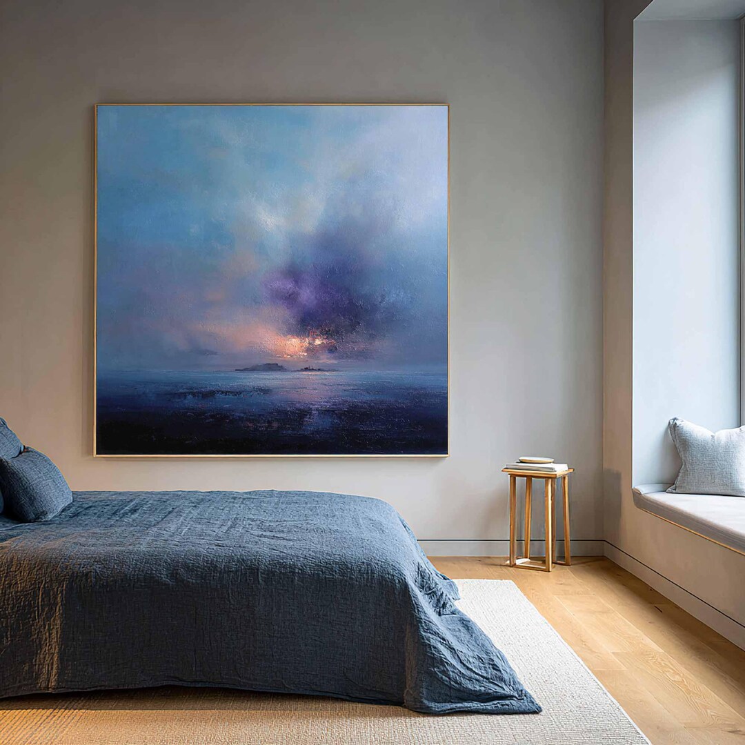 Large Blue Sea Oil Painting: Abstract Ocean Canvas Wall Art Modern ...