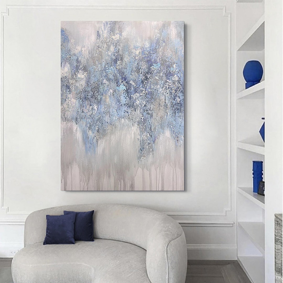 Large Purple Abstract Painting, Original Gray Abstract Painting, Large Abstract Art, Blue