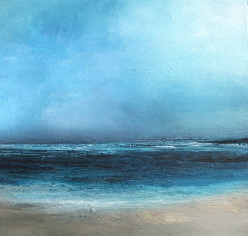 Large Original Sea Level Blue Oil Painting,Large Wall Art Light Blue Sky Oil Painting,Sky Landscape painting,Large Ocean Canvas Oil Painting image 10