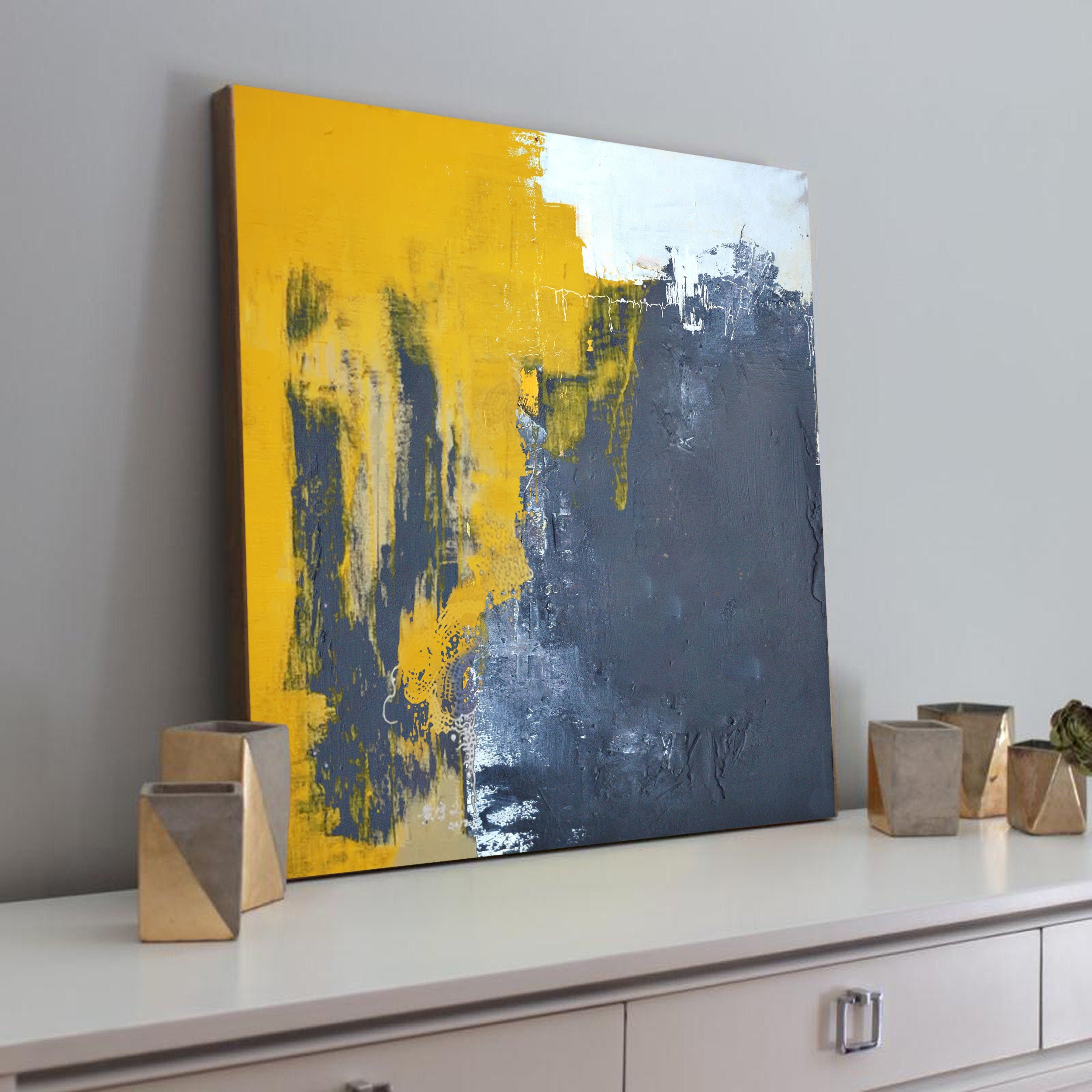 Very Large Abstract Paintings on Canvasyellow Abstract Canvas Etsy