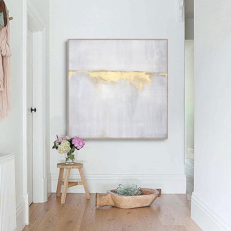 Large Abstract Painting On Canvas,Beige Painting Gold Painting Abstract Painting,Sunrise Landscape Painting,Ocean Art,Wall Art Office Decor image 1