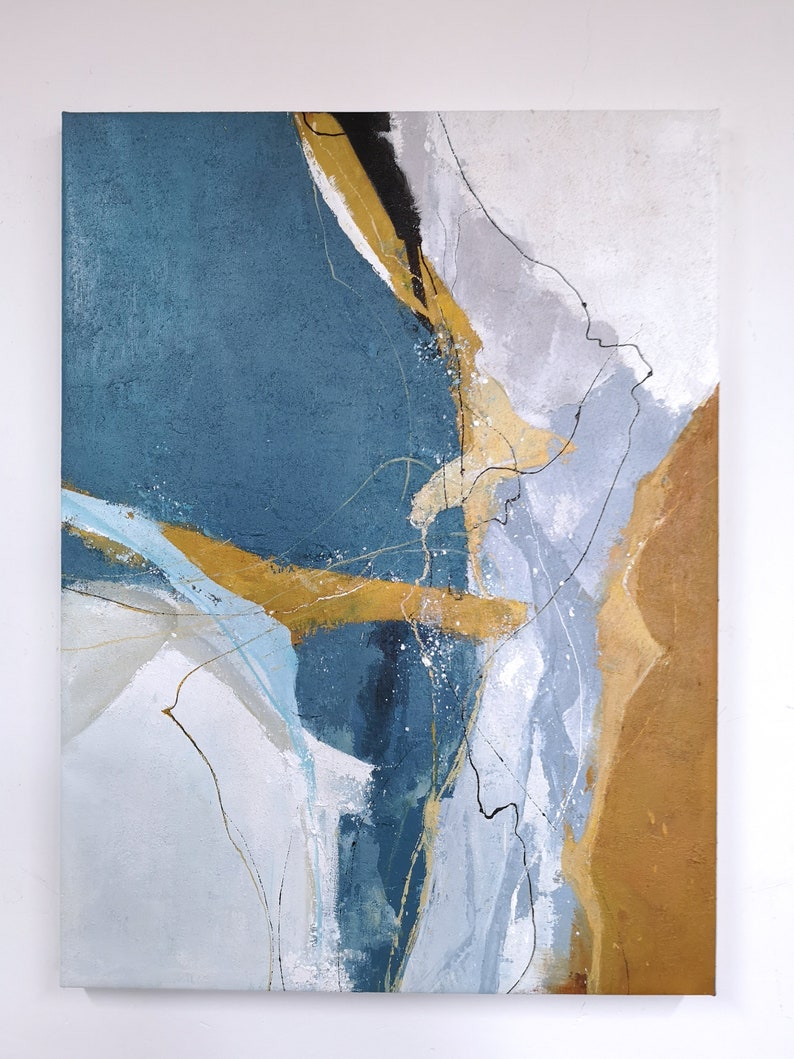 Large Abstract Painting Gold Painting Blue Painting Etsy