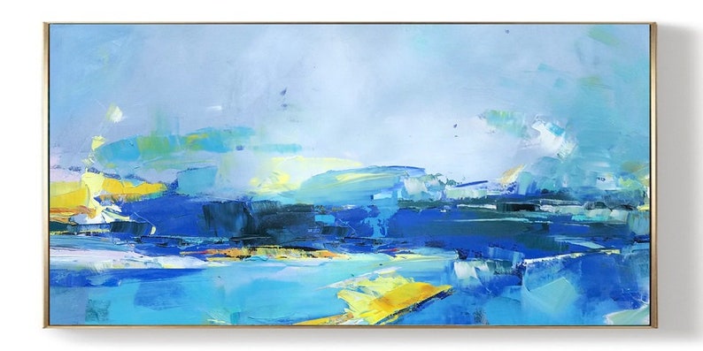 Deep Blue Abstract Painting Yellow Abstract Paintingoriginal - Etsy