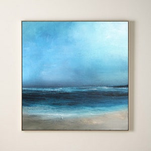 Large Original Sea Level Blue Oil Painting,Large Wall Art Light Blue Sky Oil Painting,Sky Landscape painting,Large Ocean Canvas Oil Painting image 9