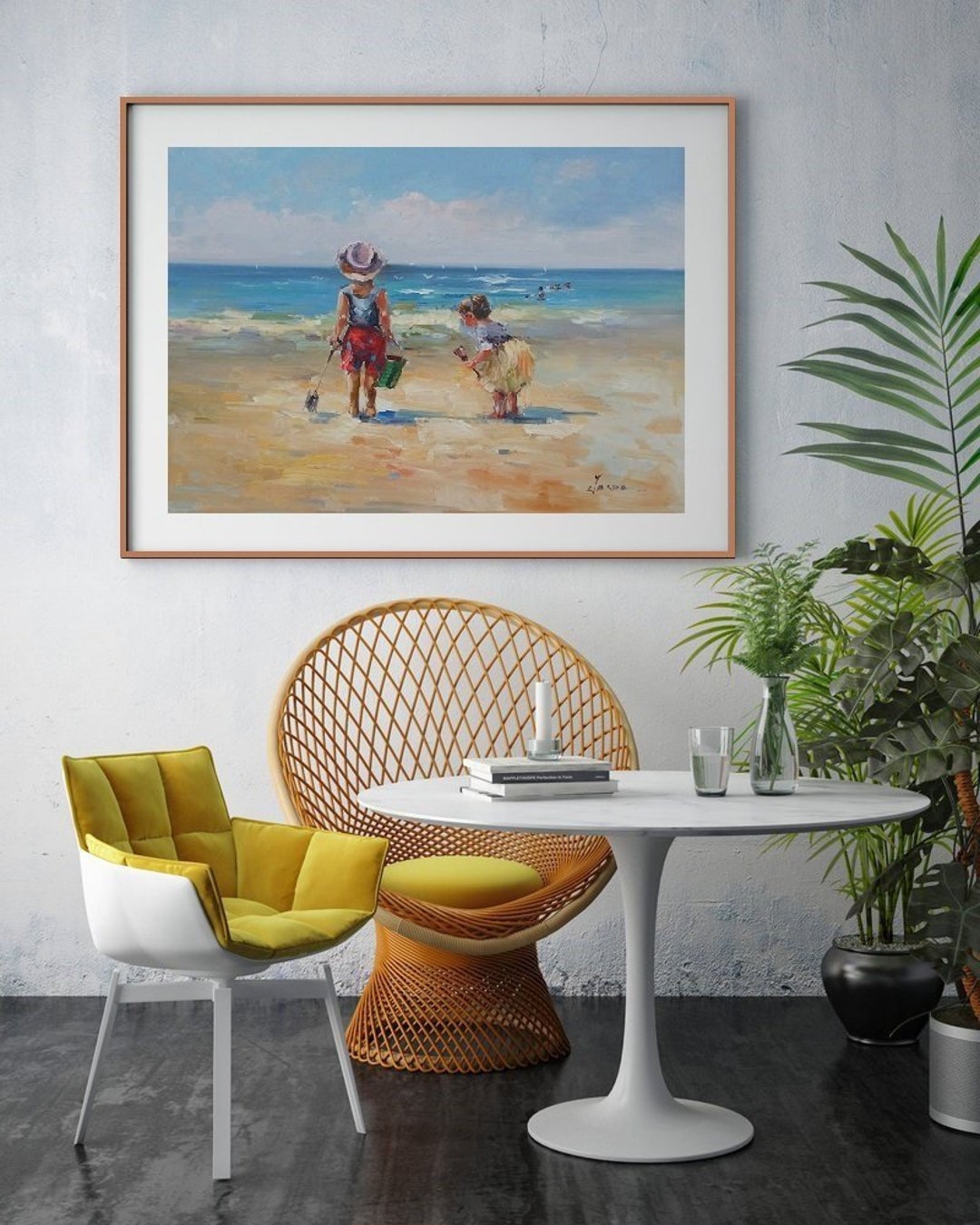 Original Beach Scenery Oil Painting,small Wall Art Beach Decor,child