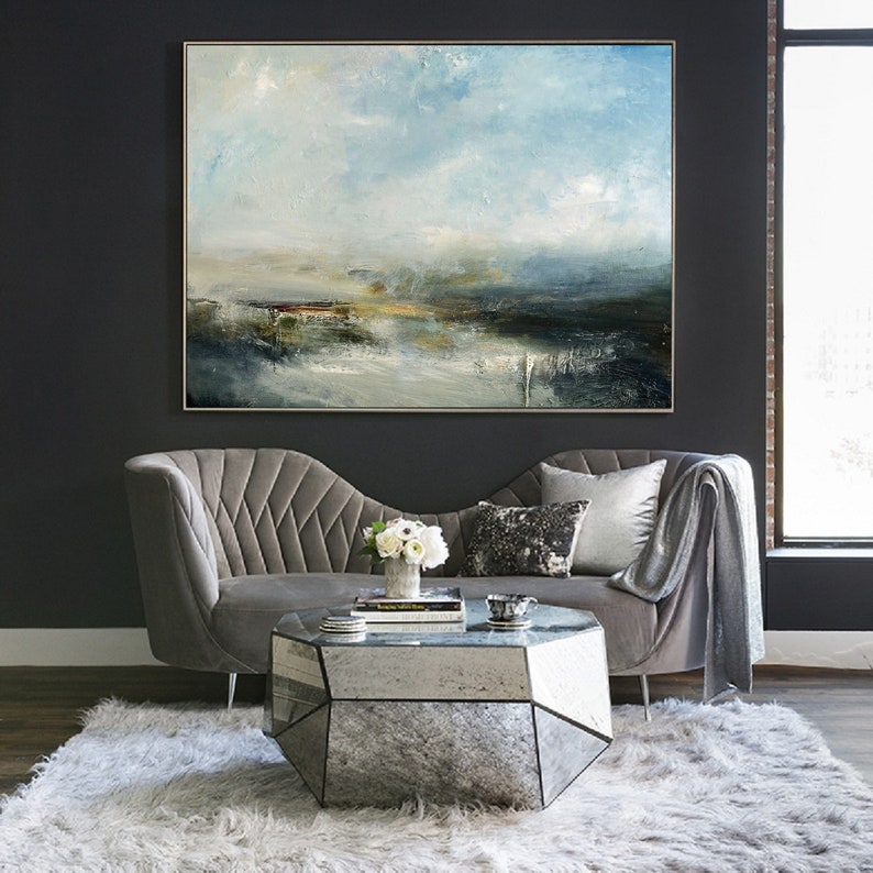 Large Sky And Sea Painting,Sky Landscape Painting,Large Wall Ocean Painting,Original Sky And Sea Canvas Painting,Marine Landscape Painting image 7