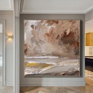 Large Wall Art Abstract Painting,Original Large Cloud Abstract Art Painting,Ocean Painting,Sky Art Abstract Painting,Brown Abstract Painting image 2