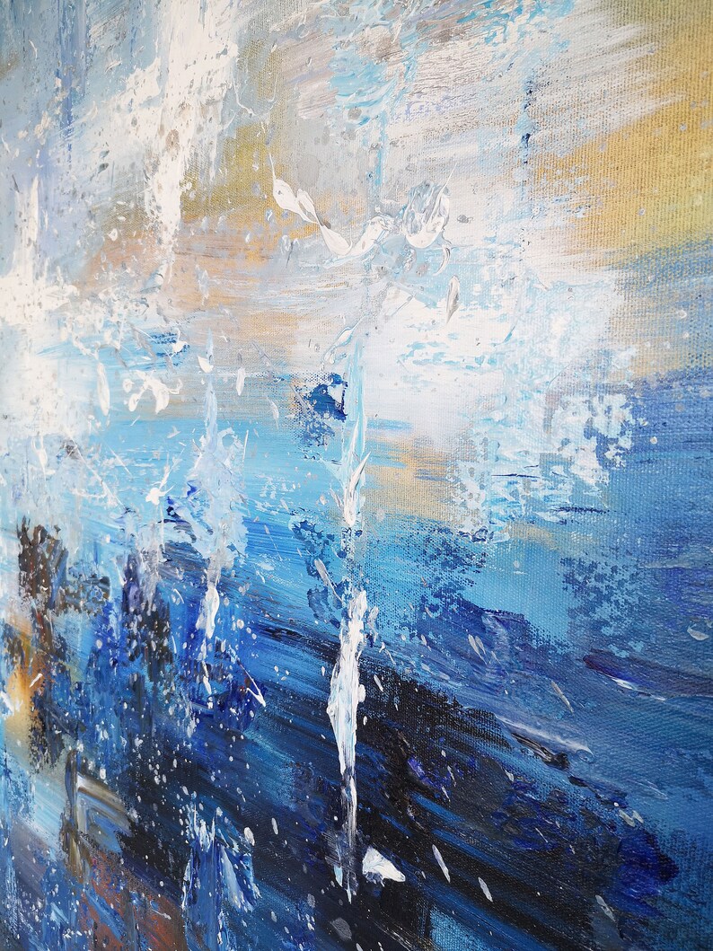 Large Dark Blue Abstract Painting Blue Abstract Painting Etsy