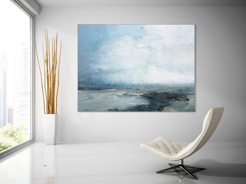 Marine Landscape Painting,Large Sky And Ocean Painting,Original Sky And Sea Canvas Painting,Sky Landscape Painting,Large Wall Sea Painting image 5