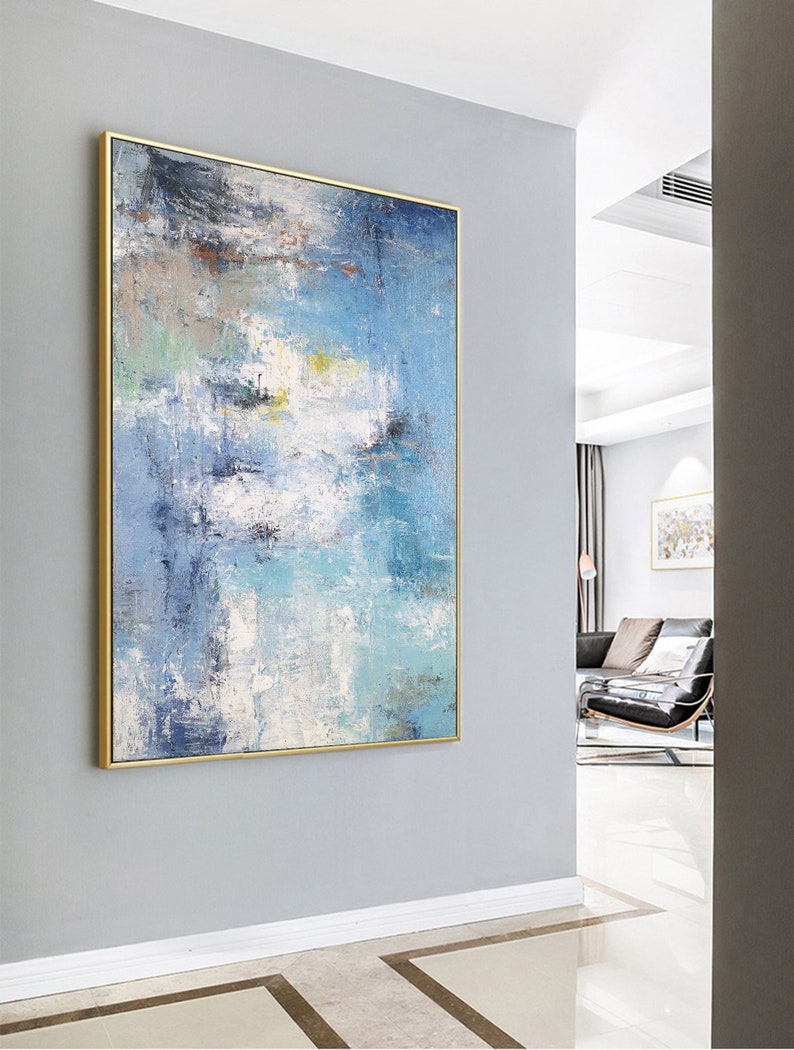 Large Abstract Painting Light Blue Abstract Painting Etsy