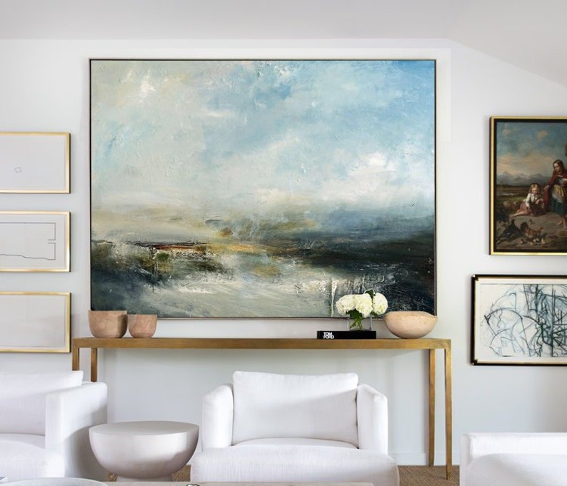 Large Sky And Sea Painting,Sky Landscape Painting,Large Wall Ocean Painting,Original Sky And Sea Canvas Painting,Marine Landscape Painting image 1