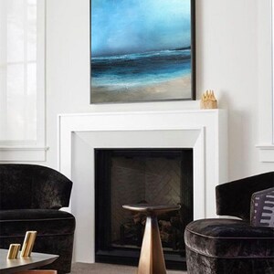 Large Original Sea Level Blue Oil Painting,Large Wall Art Light Blue Sky Oil Painting,Sky Landscape painting,Large Ocean Canvas Oil Painting image 2