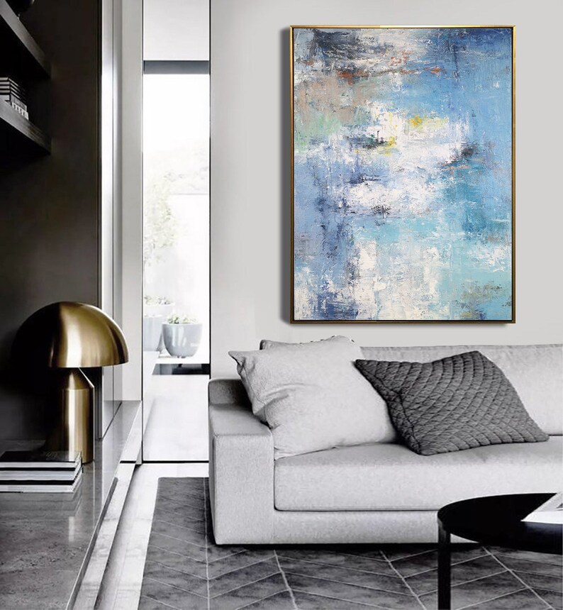 Large Abstract Painting Light Blue Abstract Painting Etsy