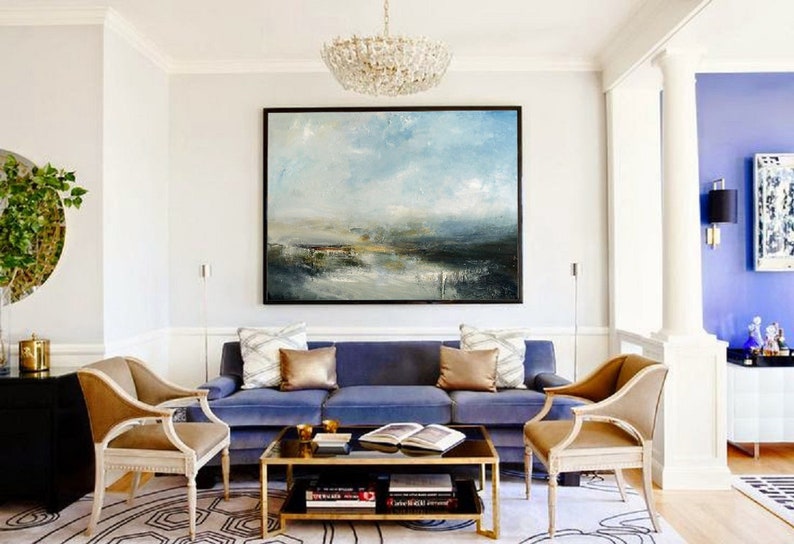 Large Sky And Sea Painting,Sky Landscape Painting,Large Wall Ocean Painting,Original Sky And Sea Canvas Painting,Marine Landscape Painting image 6