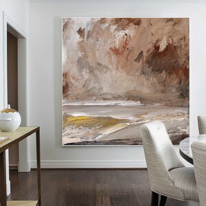 Large Wall Art Abstract Painting,Original Large Cloud Abstract Art Painting,Ocean Painting,Sky Art Abstract Painting,Brown Abstract Painting image 6