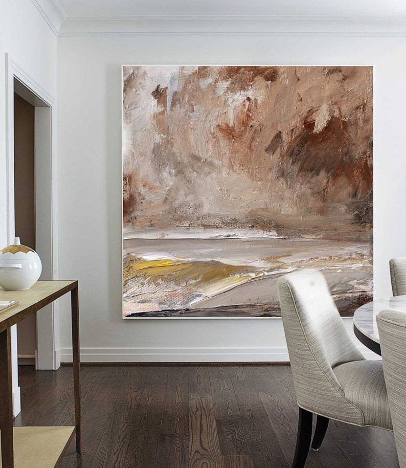 Large Wall Art Abstract Painting,Original Large Cloud Abstract Art Painting,Ocean Painting,Sky Art Abstract Painting,Brown Abstract Painting image 6