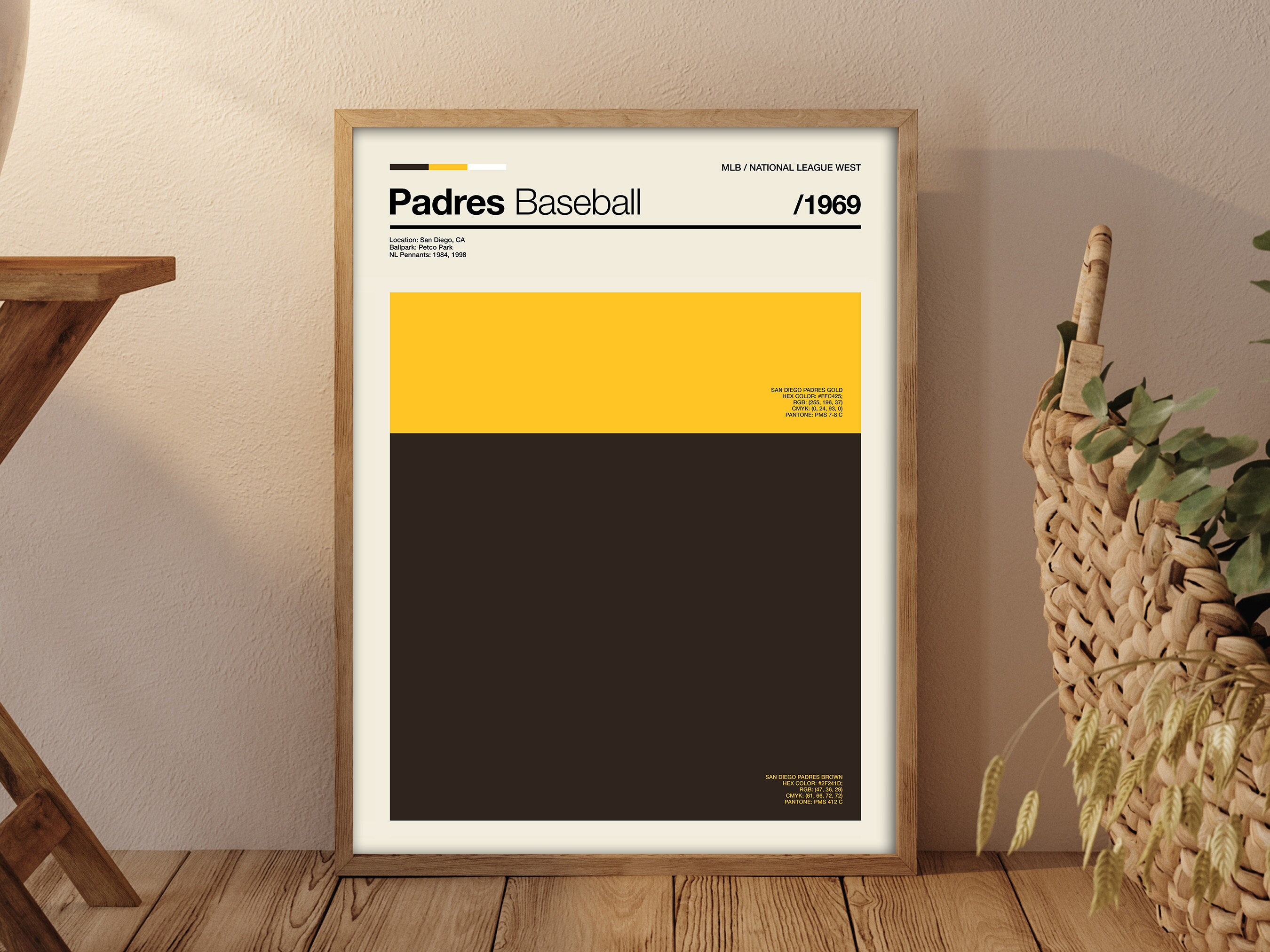 Padres Baseball Color Swatch Print Padres Baseball Poster Etsy