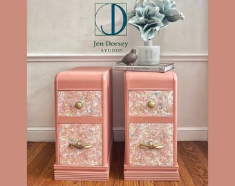 Waterfall Nightstands - Bedside Tables - One-of-a-Kind Furniture - Bedroom Furniture - Pink Bedroom Furniture - Hand-Painted Nightstands